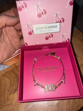 Juicy Couture Pink and Gold 'JUICY' Crystal Logo Bracelet